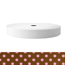 1-1/2 Inch Sublimated Elastic Polka Dots: Pink on Brown