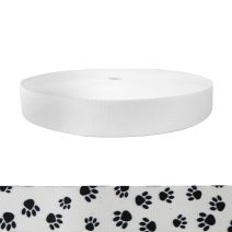 1-1/2 Inch Picture Quality Polyester Webbing Puppy Paws: Black on White