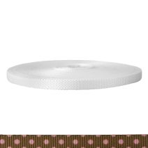 5/8 Inch Utility Polyester Webbing Polka Dots: Pink on Brown