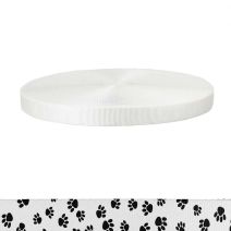 1 Inch Tubular Polyester Webbing  Puppy Paws: Black on White