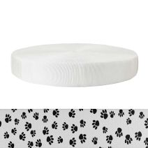 2 Inch Tubular Polyester Webbing  Puppy Paws: Black on White